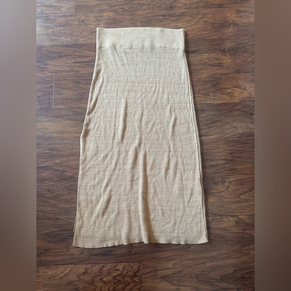 Free People Knit Midi Skirt Tan Side Slit Slim Boho Country Date Night Size XS - Picture 1 of 9